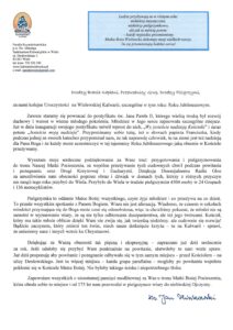 PODZIĘKOWANIE ZA TRUD PIELGRZYMOWANIA DO WIELA